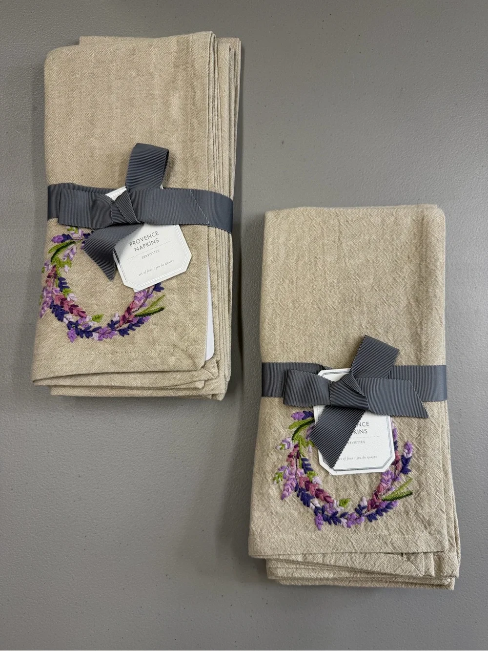 8 Monique Lhuillier x Pottery Barn Napkin Set Provence Purple Floral Embroidered